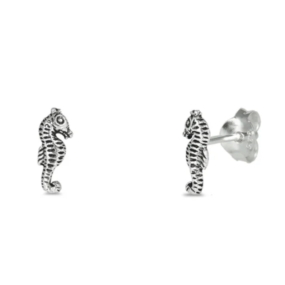Sterling Silver Seahorse Stud Earrings 🌊